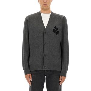 ISABEL MARANT Men's Logo Patch Cardigan Men CHARCOAL Sweaters & Cardigans